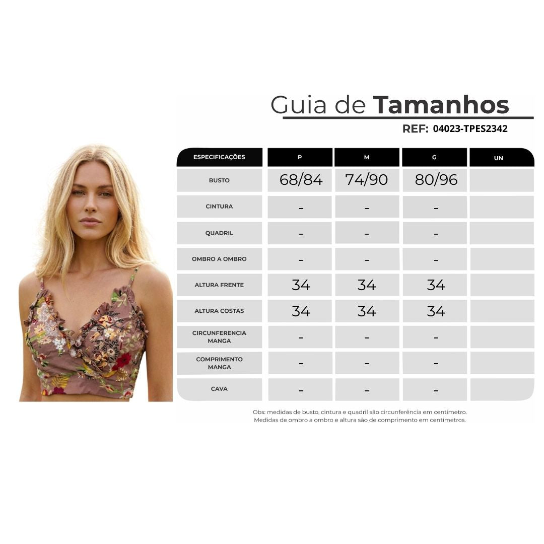 Cropped Transpassado Marrom Estampado Yacamim B22