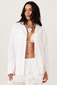 Camisa 100% Linho Cambraia Madrepérola Branco Yacamim A17