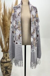 Cachecol Cashmere Cinza Bordado Yacamim #226