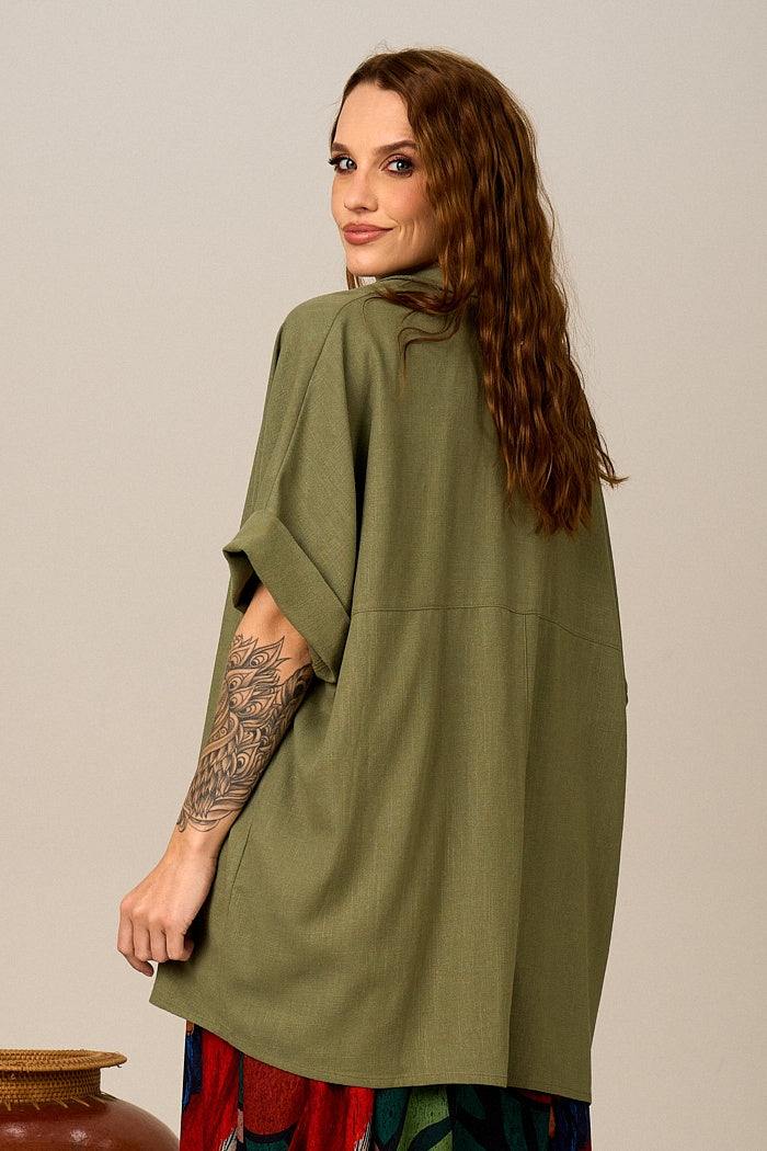 Chemise Curta Sem Bolsos Verde Musgo Yacamim M1
