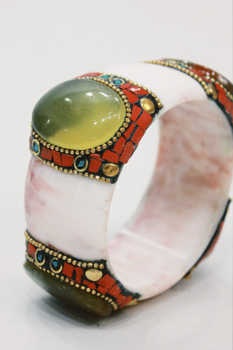 Pulseira Bracelete Largo De Cerâmica Com Pedras Yacamim #579