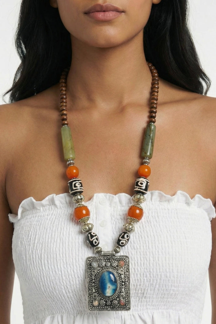 Colar Indiano Com Pingente Quadrado Yacamim #826