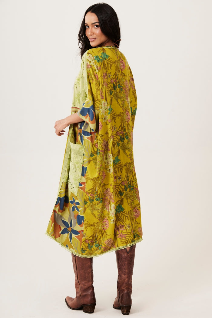 Kaftan Midi Broderie Verde Patchwork Yacamim J4