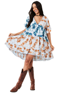 Vestido Curto Soltinho Poá Patchwork Azul Claro Yacamim C2