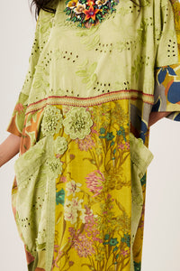 Kaftan Midi Broderie Verde Patchwork Yacamim J4