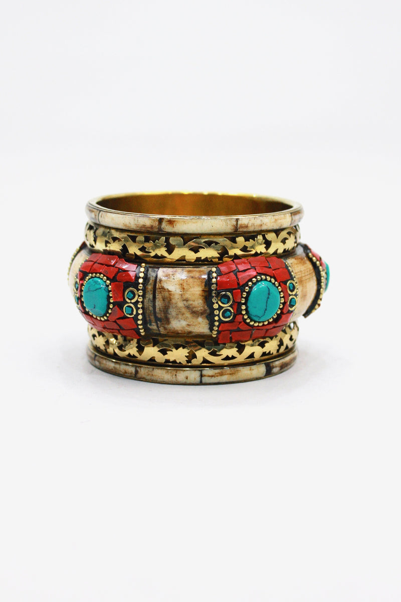 Pulseira Bracelete Largo De Metal Com Pedras Yacamim #442