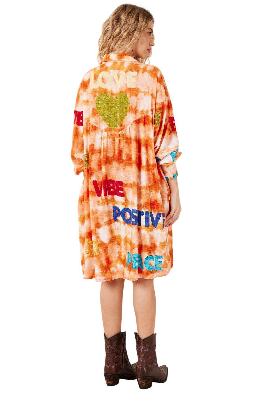 Chemise Ampla Tie Dye Laranja Digital Estampa Love Yacamim N6