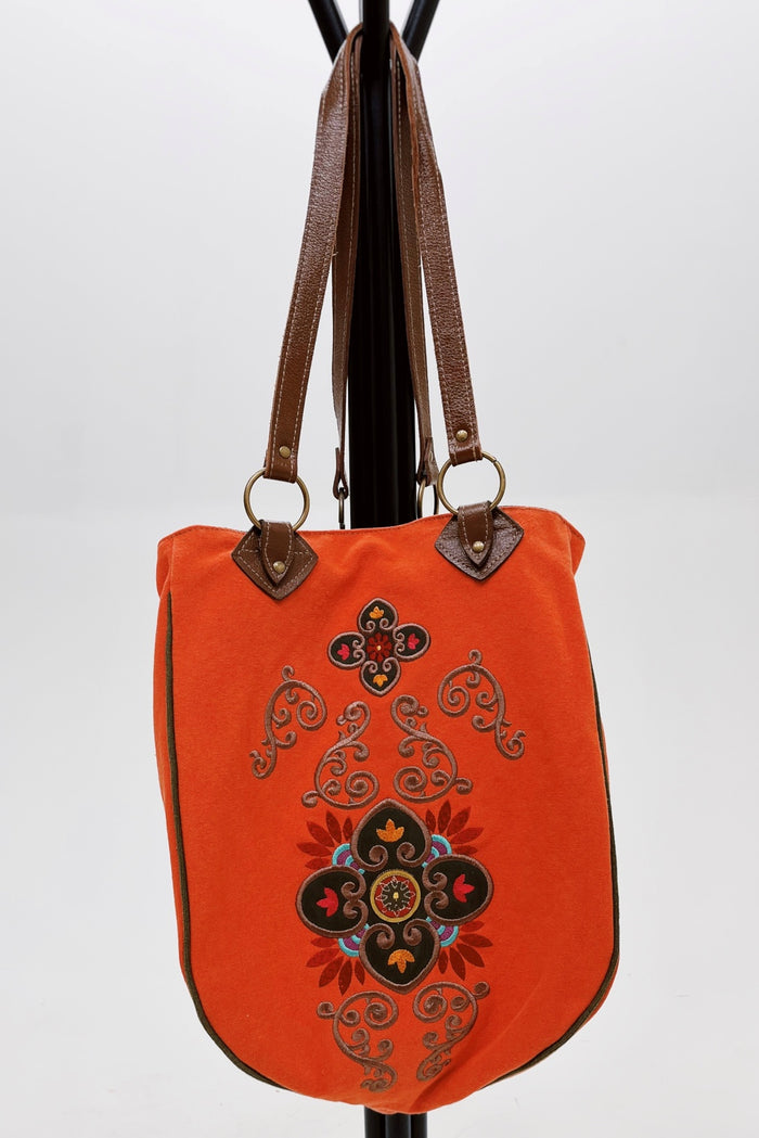 Bolsa De Lona Grande Artesanal Com Bordados Yacamim #777