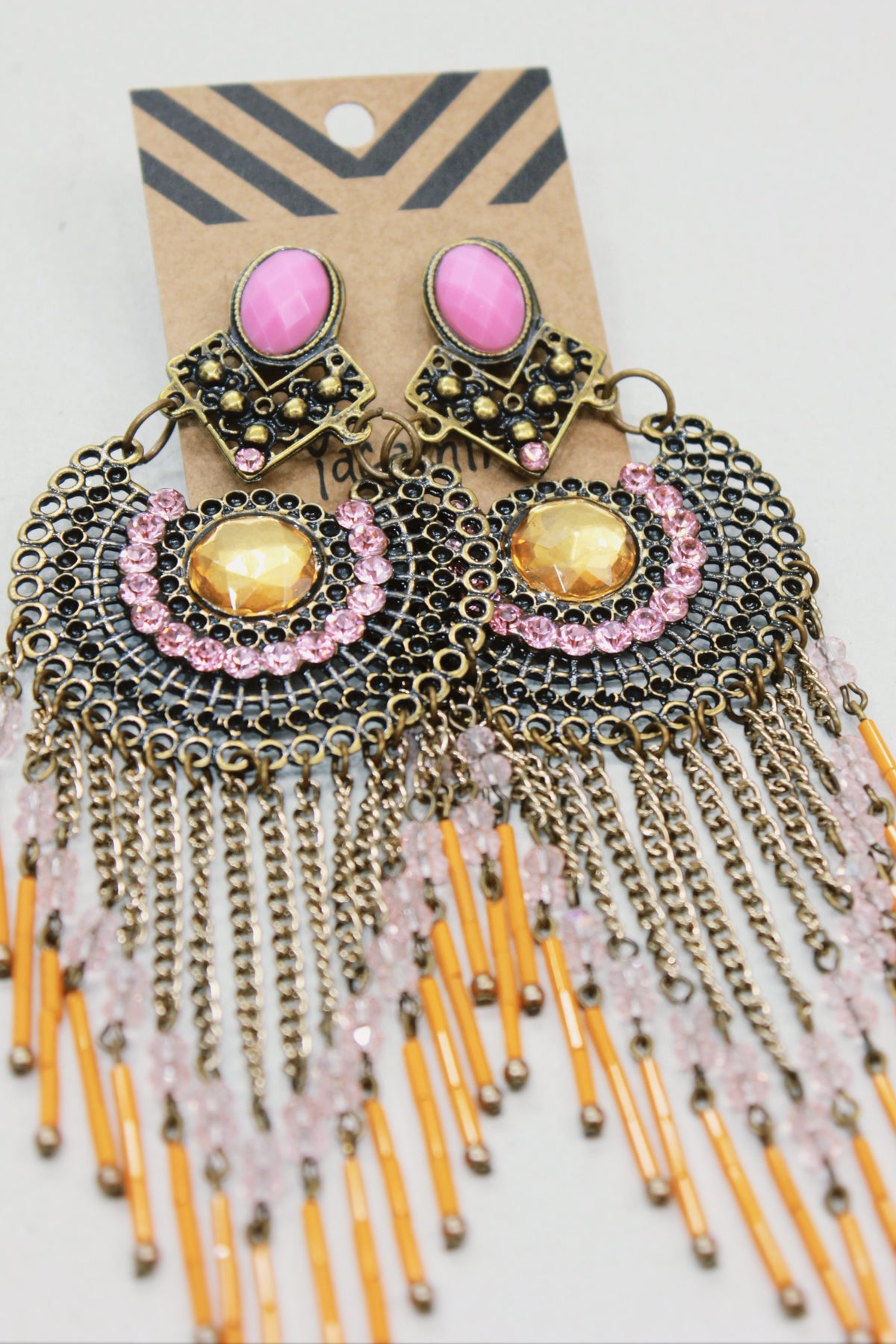 Brinco De Miçangas Rosa E Laranja Yacamim #614