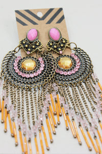 Brinco De Miçangas Rosa E Laranja Yacamim #614