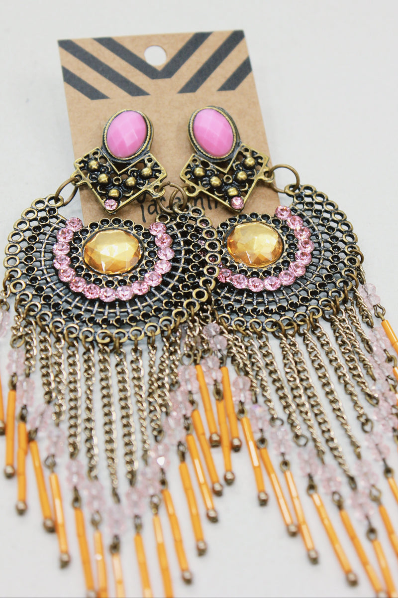 Brinco De Miçangas Rosa E Laranja Yacamim #614