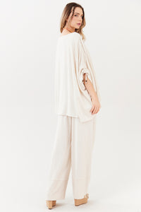 Calça De Viscolinho Bege Yacamim A21