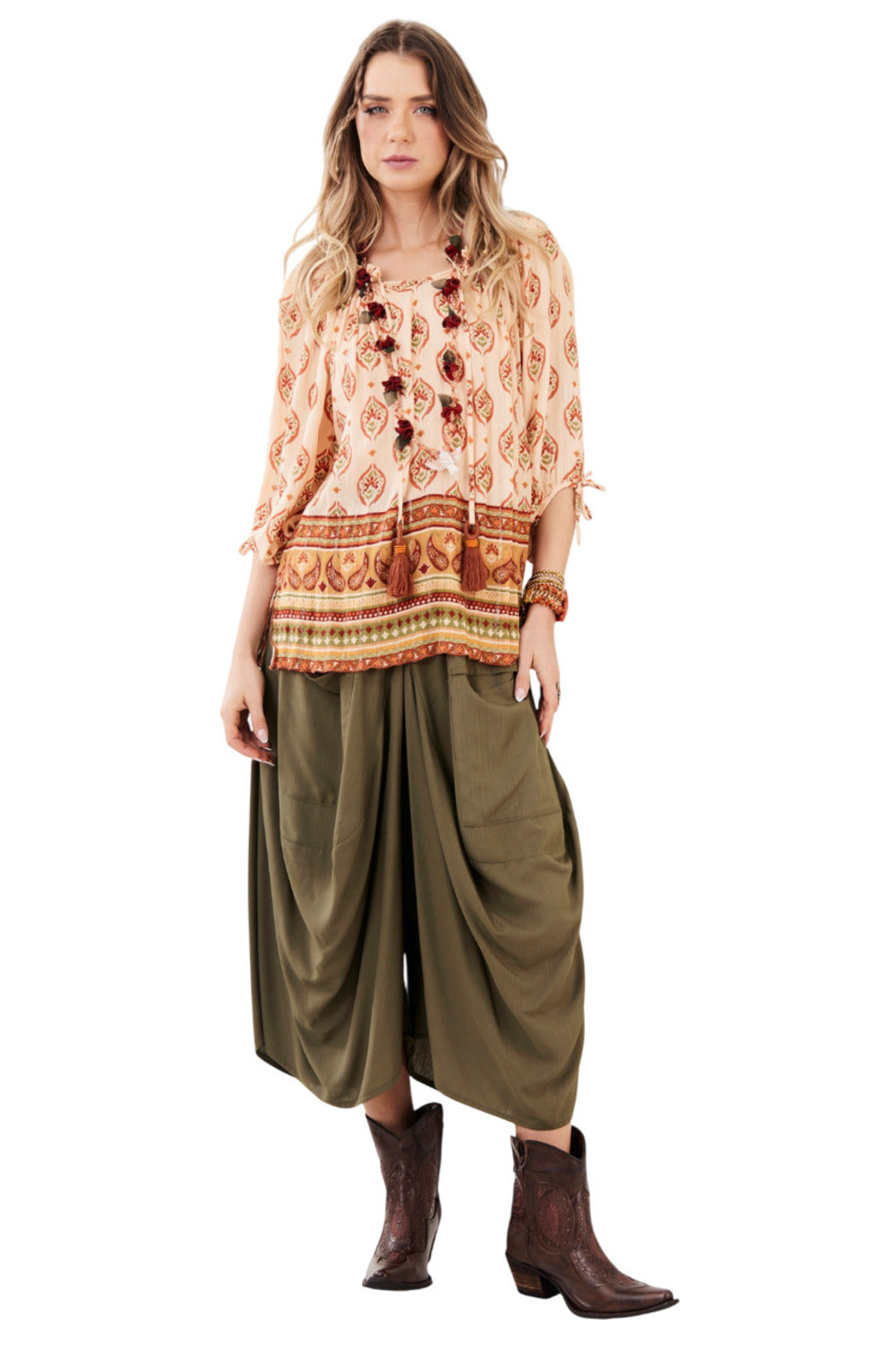 Calça Pantacourt Saruel Com Bolsões Verde Musgo Yacamim H5