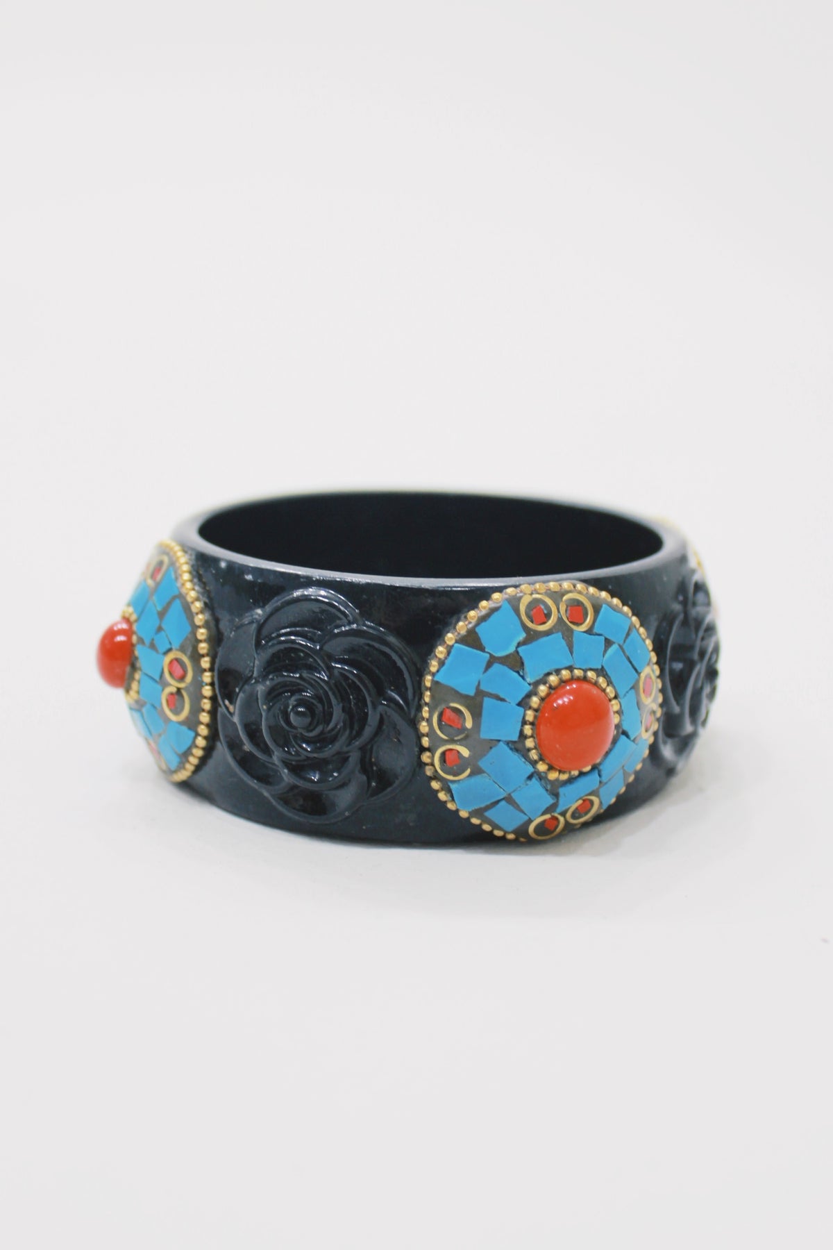 Pulseira Bracelete Largo De Cerâmica Com Pedras Yacamim #755