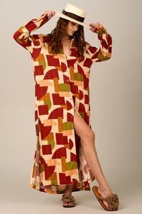 Chemise Longa Ampla Estampas Geométricas Yacamim N4