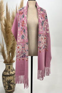 Cachecol Cashmere Rosa Bordado Yacamim #234