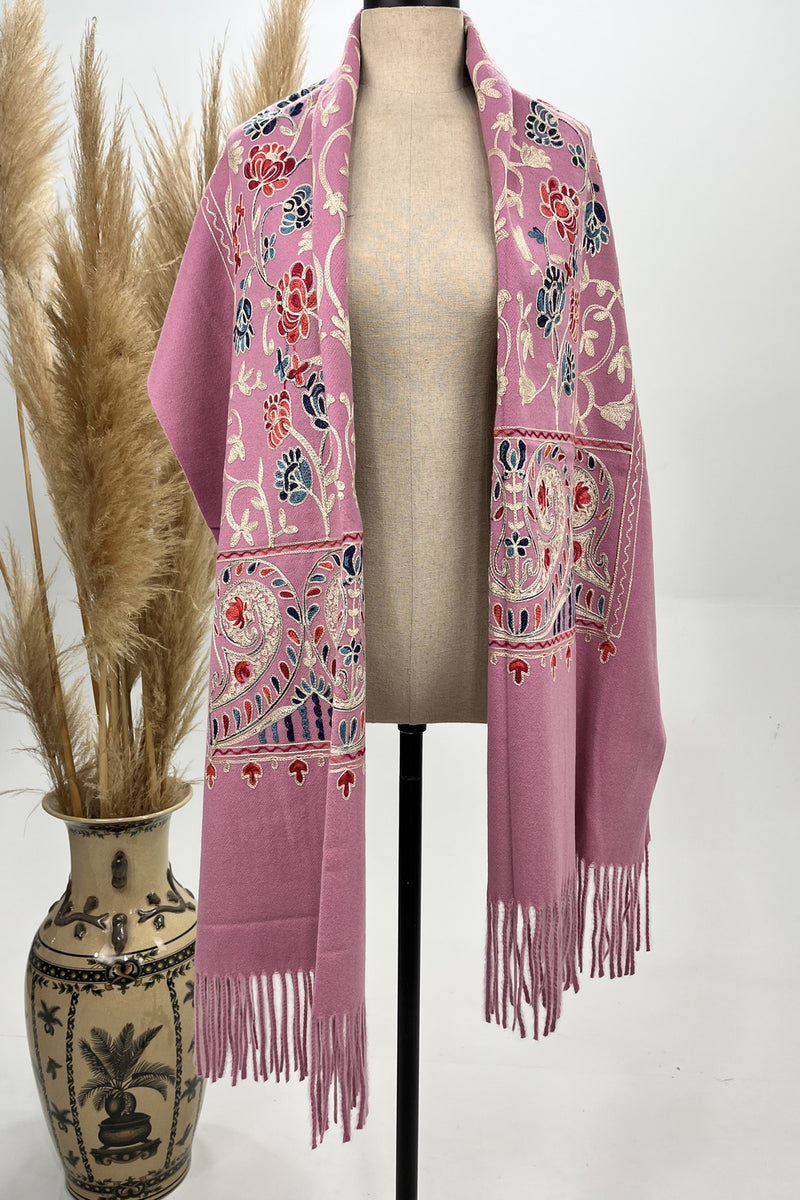 Cachecol Cashmere Rosa Bordado Yacamim #234