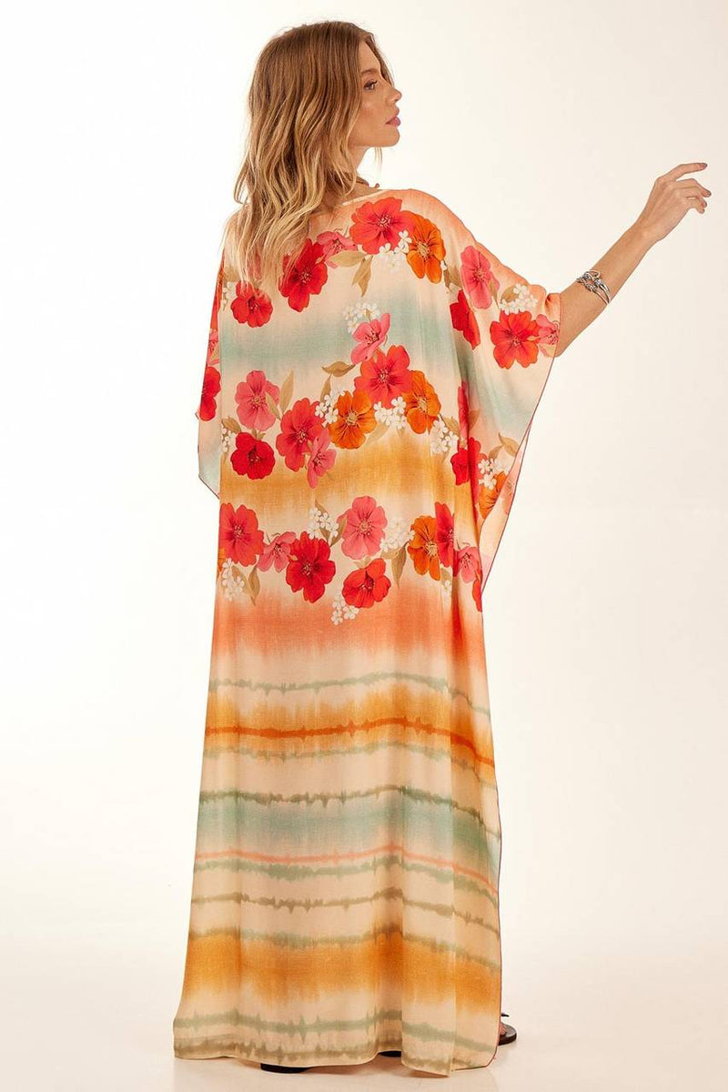 Kaftan Longo Amplo Estampa Digital Floral Yacamim