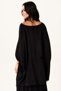 Bata Ampla Com Decote Ombro A Ombro Preto Yacamim B29