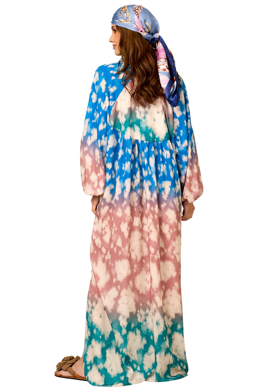 Chemise Longa Ampla Azul Rosê E Verde Degradê Yacamim N5