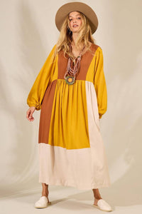 Vestido Midi Com Mangas Longas Bufantes Amarelo Yacamim <br />