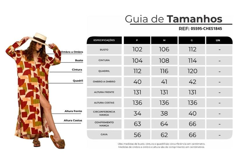 Chemise Longa Ampla Estampas Geométricas Yacamim N4