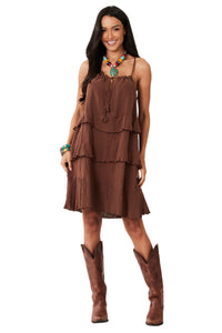 Vestido Curto 100% Algodão Gaze Marrakesh Marrom Yacamim E21