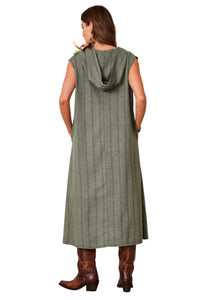 Vestido Midi De Linho Regata Com Capuz Verde Listrado Yacamim C14