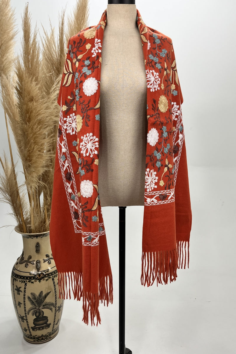 Cachecol Cashmere Laranja Bordado Yacamim #235