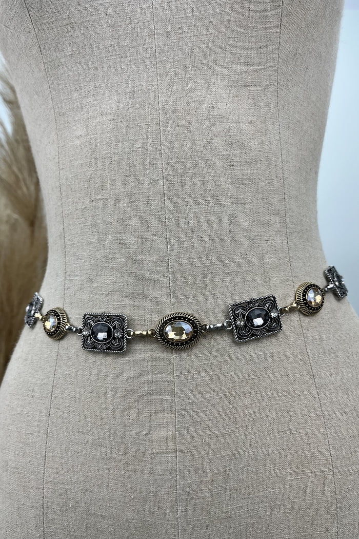 Cinto Fino De Metais Metálicos E Dourados Com Pedras Yacamim #215