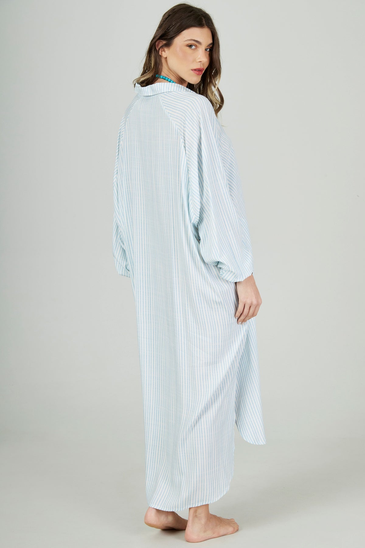 Chemise Longo Mangas Longas Azul Claro Listrado Yacamim P3