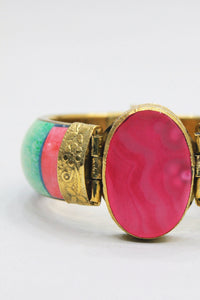 Pulseira Bracelete De Metal Com Pedra Rosa Yacamim #457