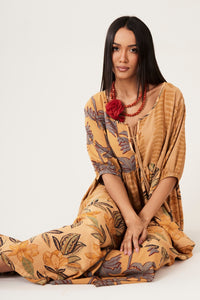 Vestido Midi Marrom Claro Patchwork Yacamim E28