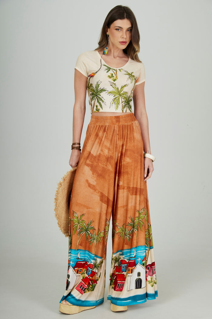 Calça Pantalona Marrom Cocada Coleção Bahêa Yacamim Q2