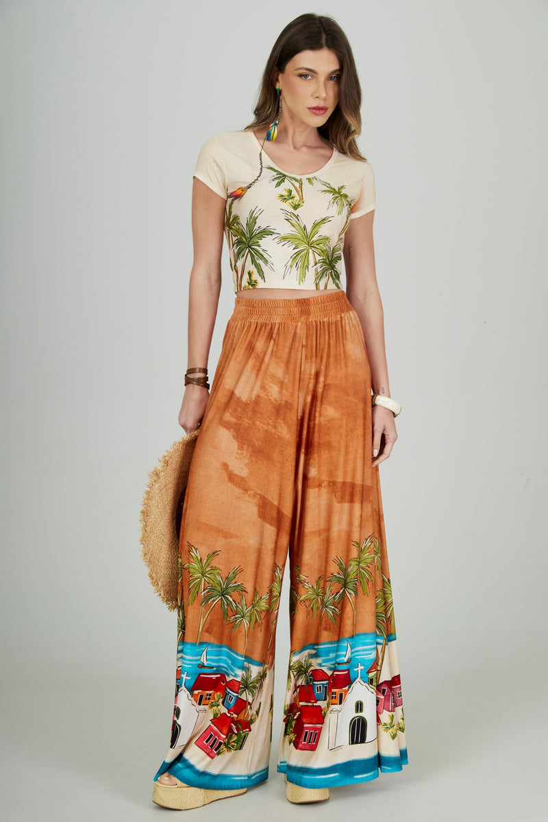 Calça Pantalona Marrom Cocada Coleção Bahêa Yacamim Q2