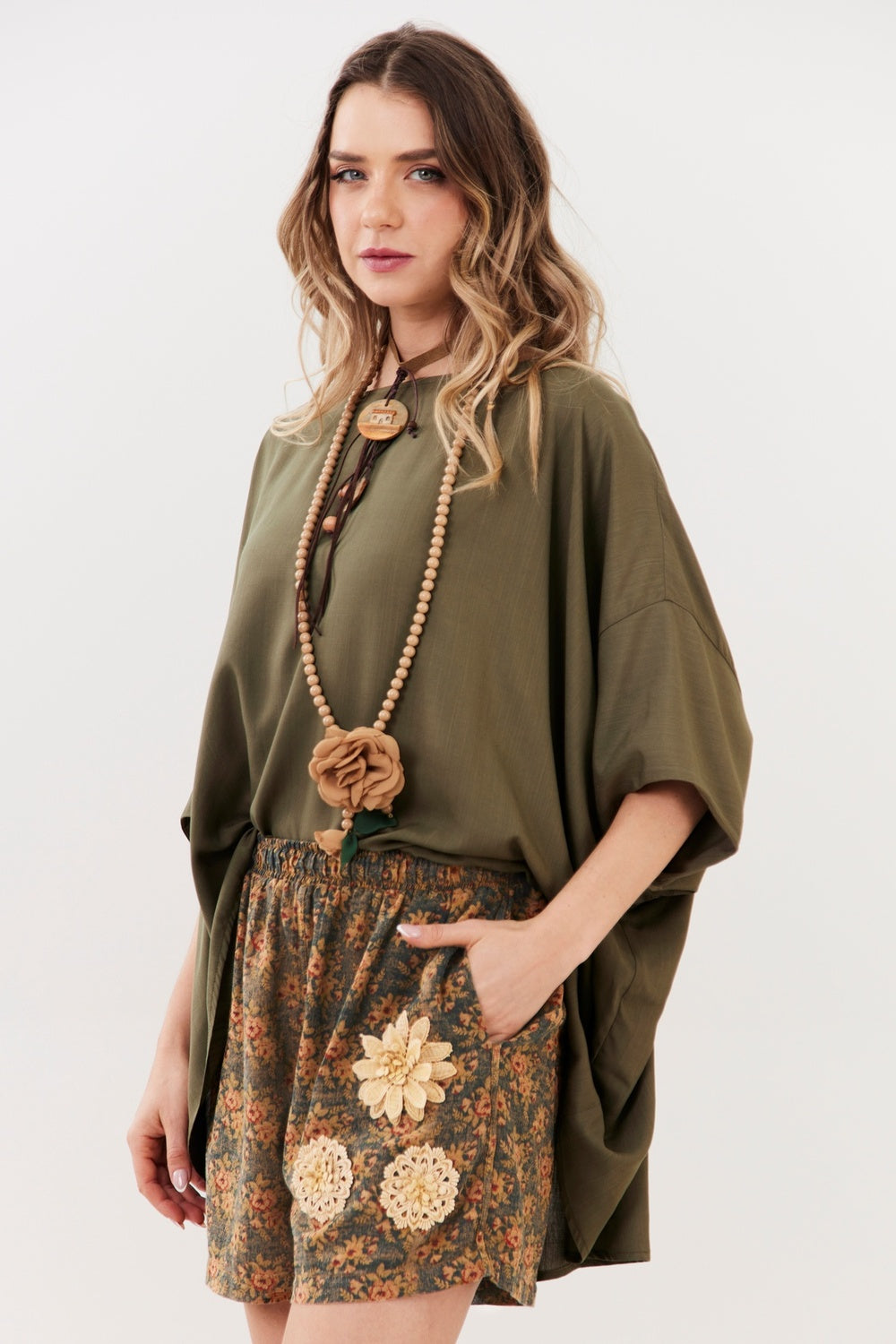 Shorts Paraty 100% Algodão Verde Floral Yacamim R4