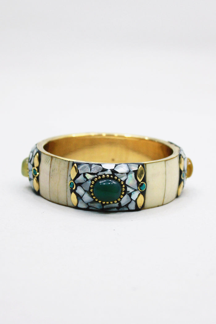 Pulseira Bracelete De Metal Com Pedras Yacamim #460