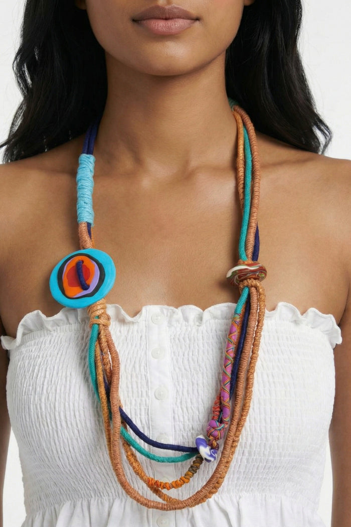 Colar Artesanal De Cordas Coloridas Yacamim #799