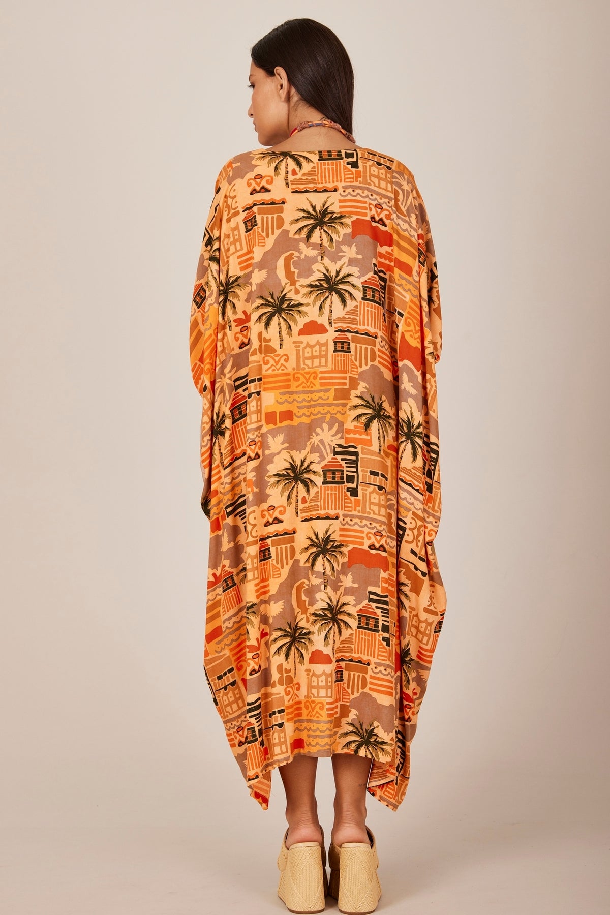 Kaftan Longo Laranja  Patchwork Yacamim J9