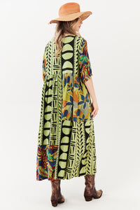 Vestido Midi Verde Estampado Patchwork Yacamim E27