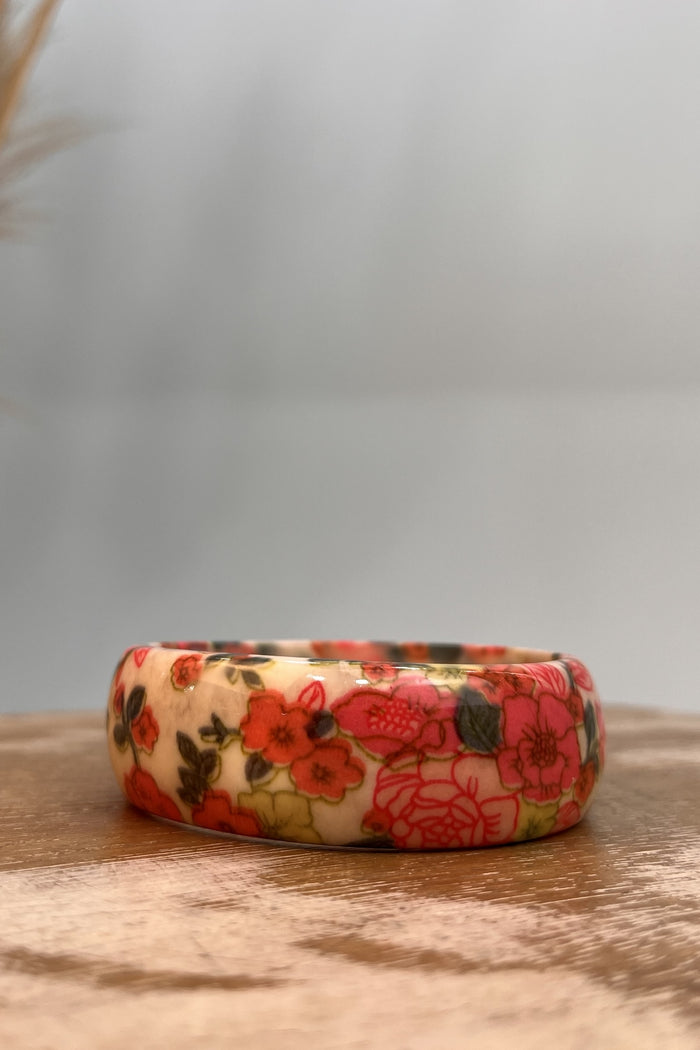 Pulseira Bracelete Estampa Floral Bege Yacamim #273