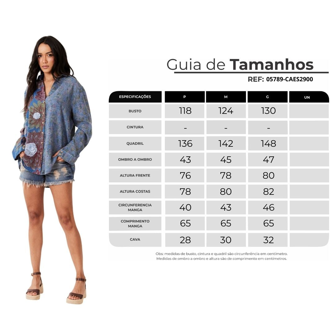 Camisa Tiradentes Com Bordados Azul Escuro Estampado Yacamim A22