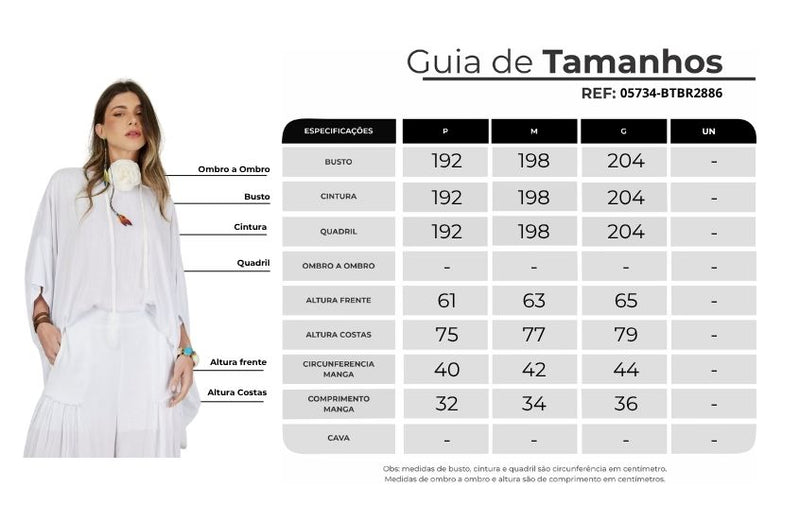 Bata Ampla Com Mangas 3/8 E Decote Canoa Branco Yacamim Q1