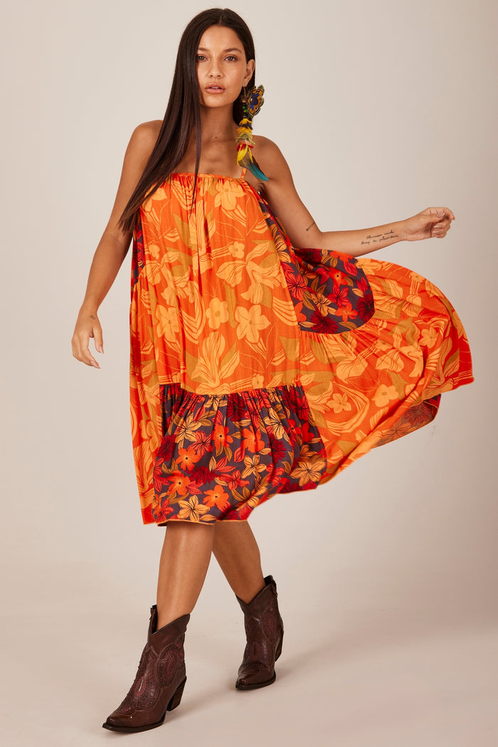 Vestido Curto Com Recortes Laranja Patchwork Yacamim C15