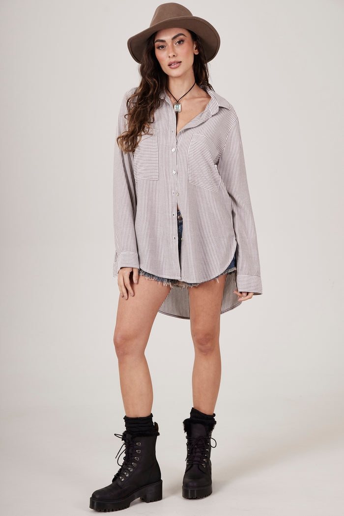 Chemise Amplo Cinza Escuro Listrado Yacamim L5
