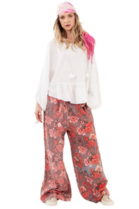 Calça Paraty 100% Algodão Pantalona Rosa Estampado Yacamim R4