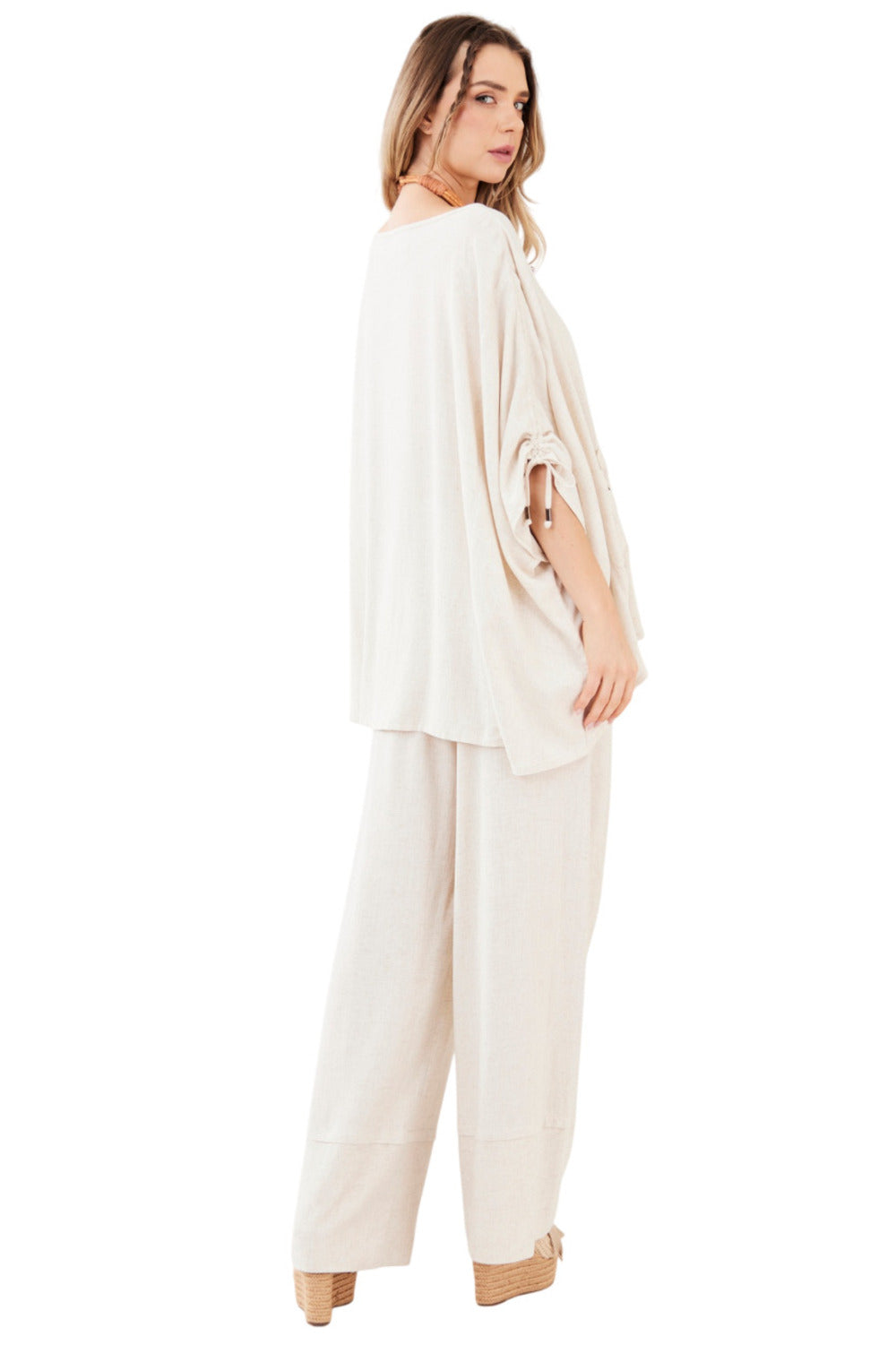 Calça De Viscolinho Bege Yacamim A21