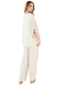 Calça De Viscolinho Bege Yacamim A21