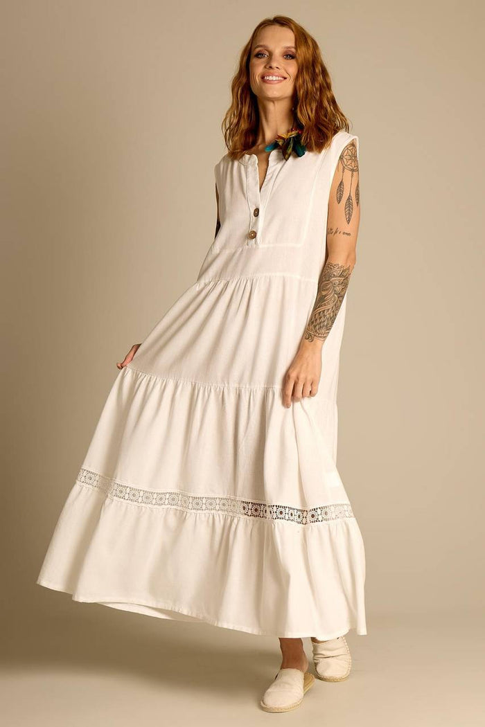 Vestido Midi De Linho Sem Mangas Branco Yacamim D4