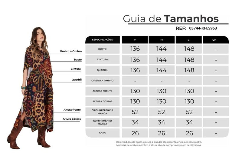 Kaftan Midi Amplo Animal Print Yacamim J1